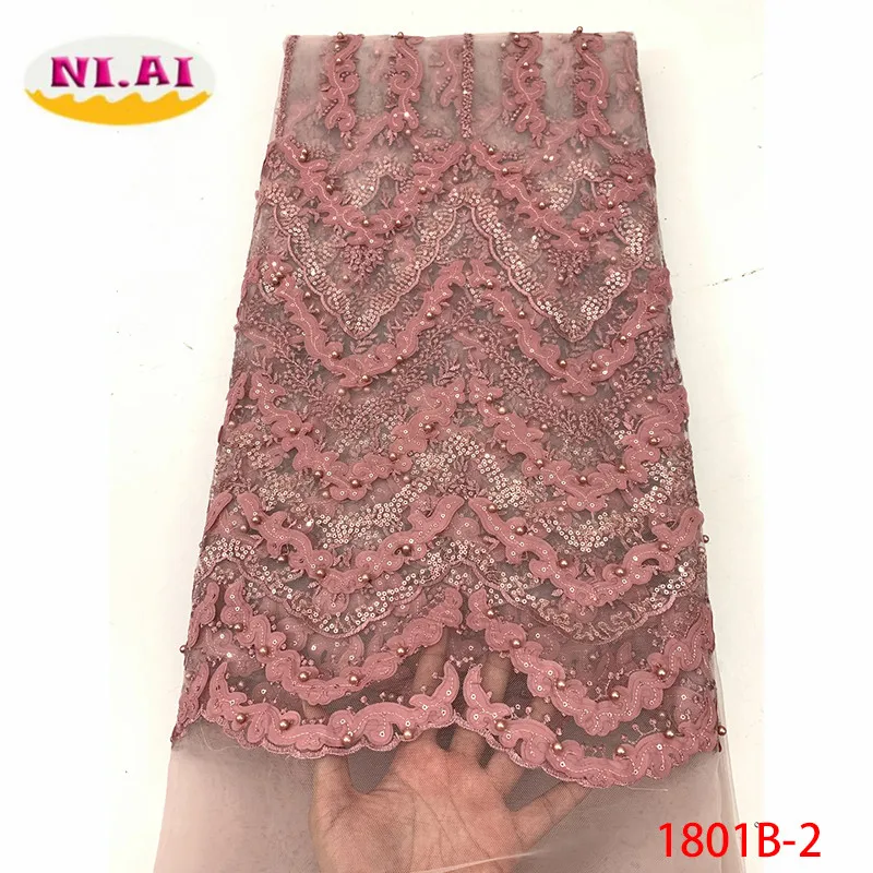 

High Quality African Beaded Lace Fabric Net 2019 French Lace Fabric Tulle Nigerian Lace Fabrics For Wedding Dress XY1801B-2
