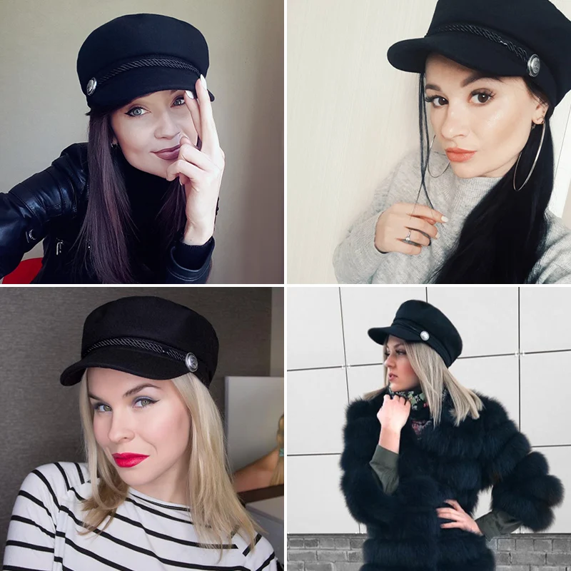الشتاء القبعات القبعات للنساء مثمنة كاب الصوف زر حبل قناع البيسبول قبعات الإناث عارضة الشارع الشهير بيكر صبي قبعة gorras