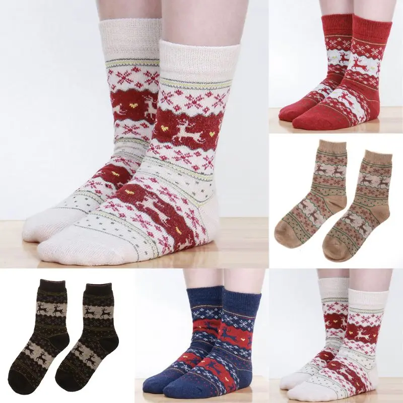 

1pair Winter Women Socks Warm Wool Christmas Mid-calf Sock Comfortable Gift