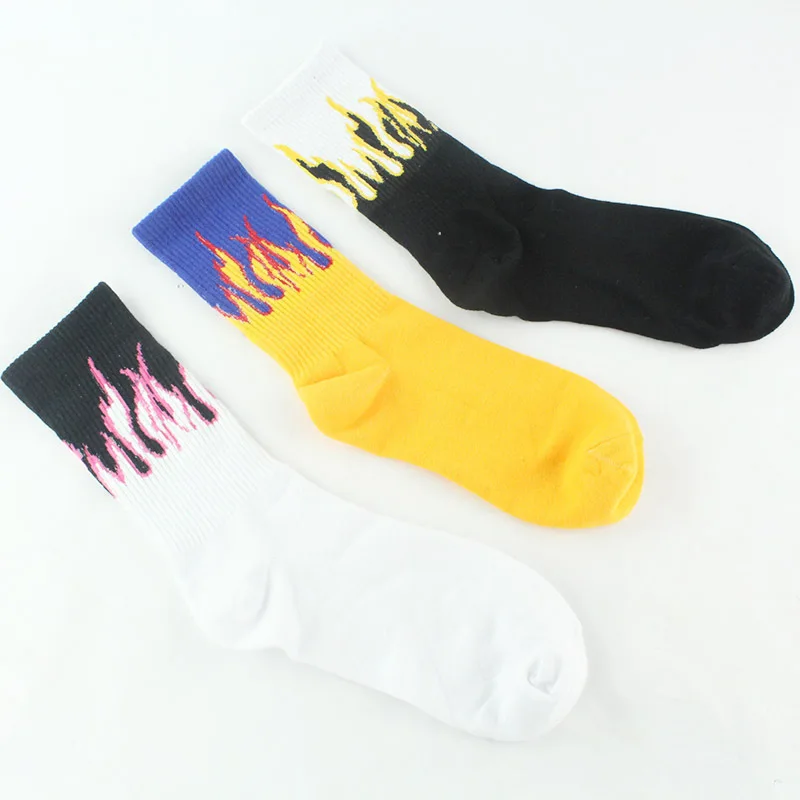Мужские носки в стиле Харадзюку хлопковые носки для скейтборда в стиле хип-хоп с принтом пламени мужские и женские забавные носки унисекс