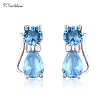 925 пробы серебряные милые котята котенок кошка синие кристаллы маленькие серьги гвоздики для женщины девушки, дети, ребенок ювелирные изделия анти-аллергические