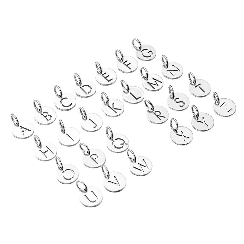 

MJARTORIA 2019 Minimalism Stainless Steel 26 Letter Round Charms Pendant Hollow Fit Necklace Alphabet DIY Jewelry Making 12mm