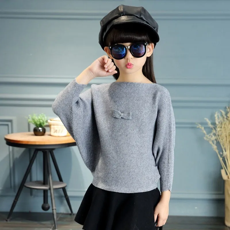 Bawing Sleeve Knit Girls Sweaters Long Sleeved Bow Knitted Teenage Sweater Kids Back To School Clothing Spring Autumn Winter | Мать и