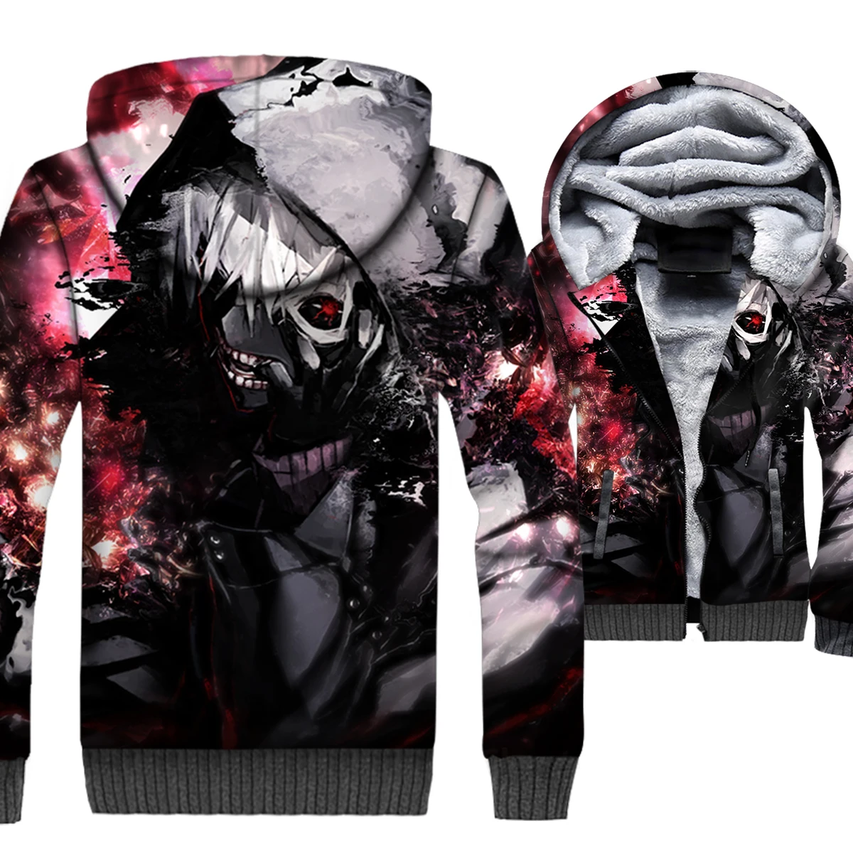 

AnimeTokyo Ghoul Jacket Men Hip Hop Hoodie Mens Punk Sweatshirt Winter Thick Fleece Zip up Swag kaneki ken Coat High Quality 5XL