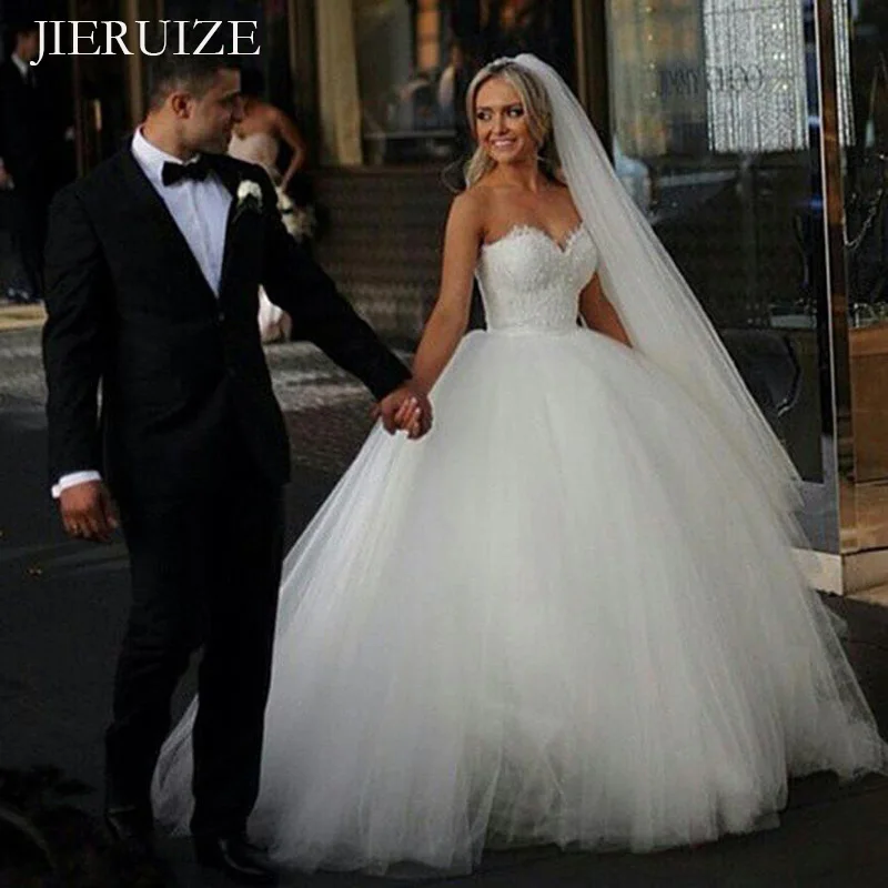 

JIERUIZE White Lace Appliques Ball Gown Prince Wedding Dresses Sweetheart Wedding Gowns Bride Dresses vestidos de novia