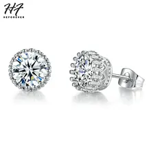 Классические серьги-гвоздики в виде короны для женщин серебристого цвета AAA+ CZ, винтажные свадебные украшения, подарок на день Святого Валентина E848