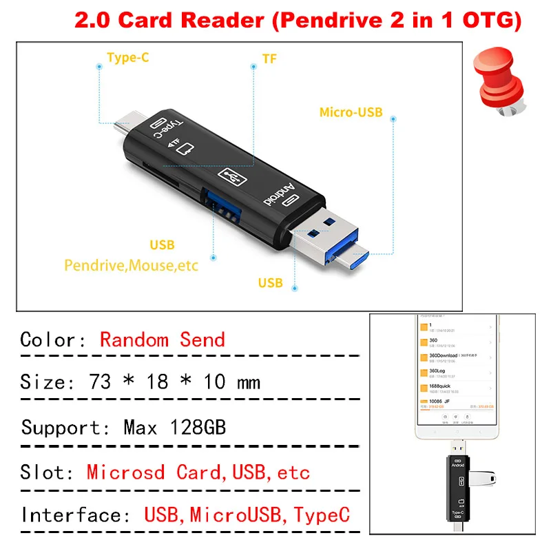 Kuman 2.0 OTG Card Reader USB MicroUSB TypeC Interface with Micro SD USB TF Card Slot Y211 Flash Memory Card Reader for Phone Kuman 2.0 OTG Card Reader USB MicroUSB TypeC Interface with Micro SD USB TF Card Slot Y211 Flash Memory Card Reader for Phone