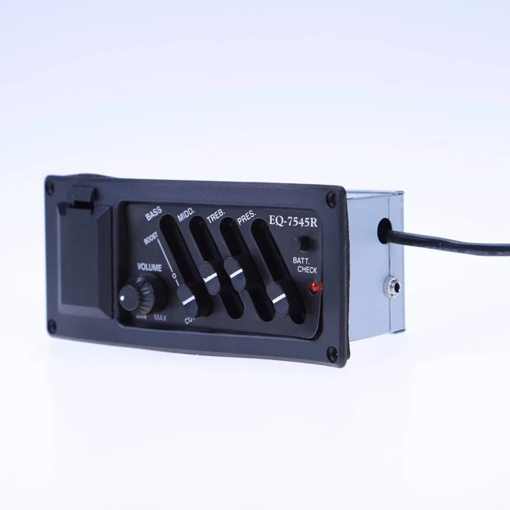 Guitarra Pickup 4 Band acústica Guitarra Preamp amplificador 6,5mm salida EQ 7545R pastillas negro Guitarra Accesorios Guitarra Pickup 4 Band acústica Guitarra Preamp amplificador 6,5mm salida EQ 7545R pastillas negro Guitarra Accesorios
