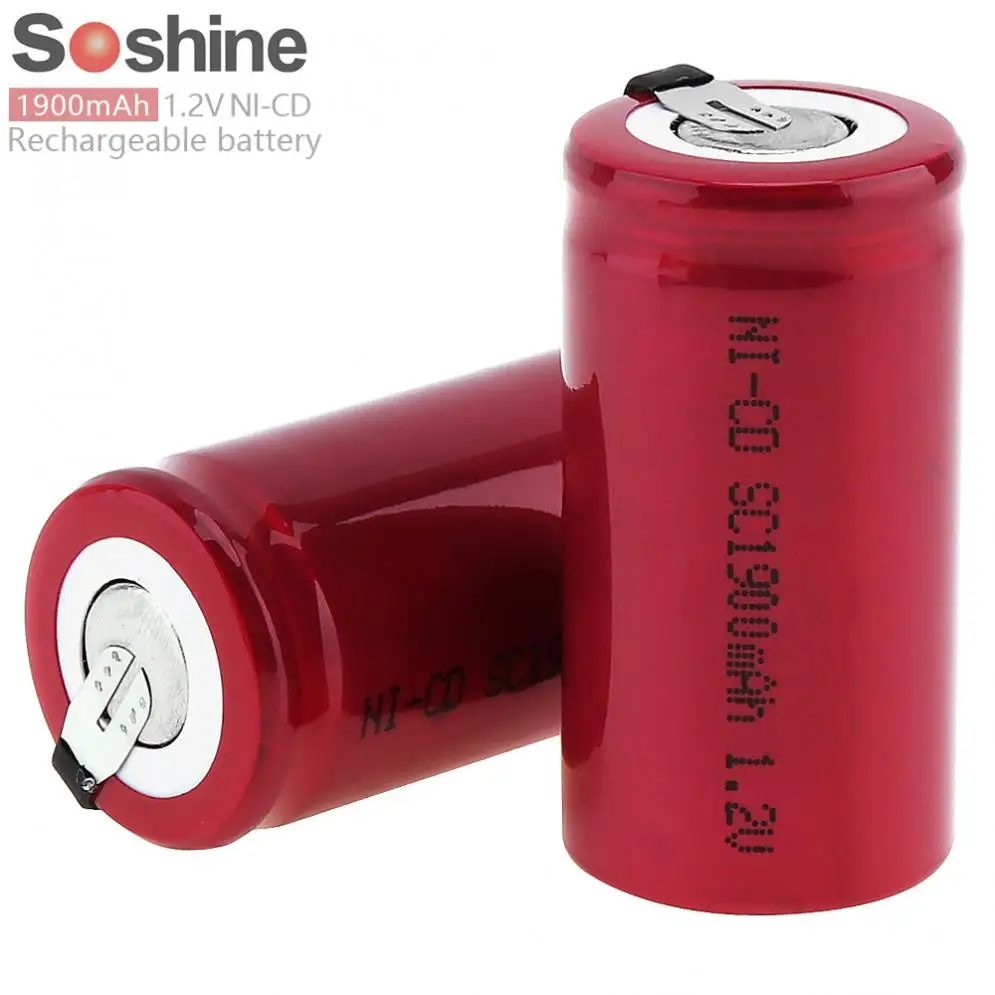

2pcs/Set Soshine 1.2V NI-CD SC 1900mAh Rechargeable Flat Head Battery for Screwdriver / Drill