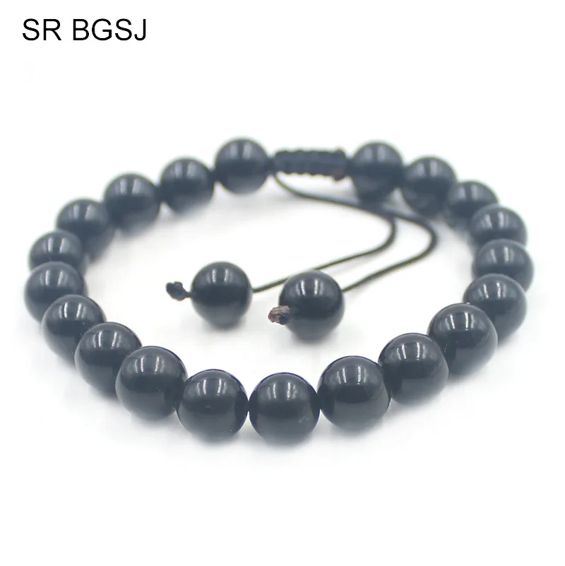Free Shipping 6mm 8mm 10mm Women Jewel Natural Gems Stone Adjustable Jewelry Black Agat Onyx Beaded Bracelet | Украшения и