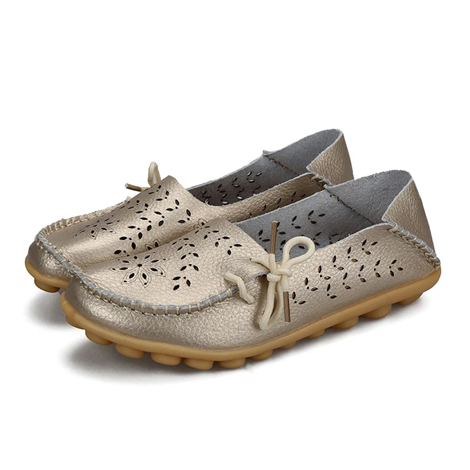 QMJHVX/Новая модная повседневная обувь для мам из натуральной кожи на плоской подошве, женские лоферы для вождения автомобиля, мокасины на ноге, мягкая женская обувь - Цвет: Gold