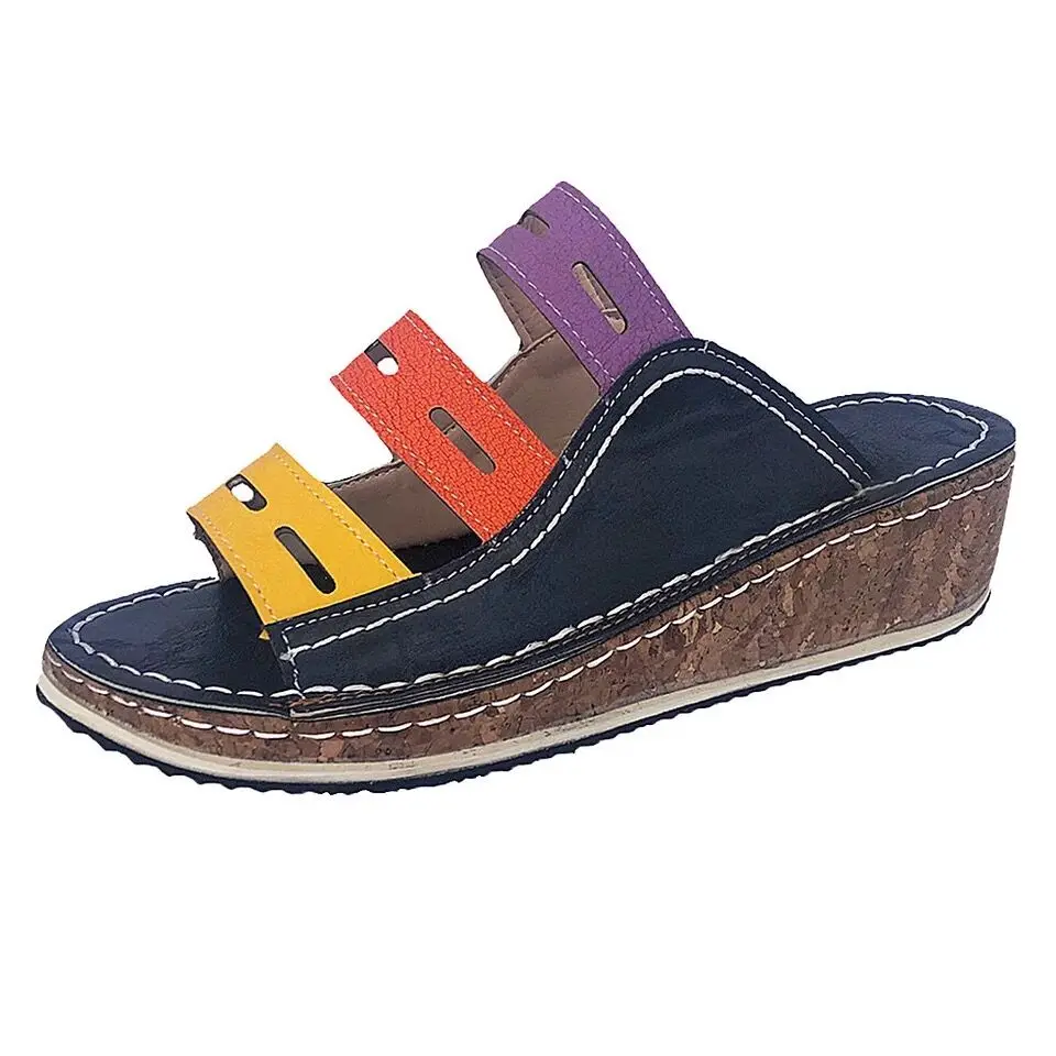 

2019 fashion summer women slippers ladies open toe casual beach shoes platform wedges colorful outdoor slides zapatos de mujer