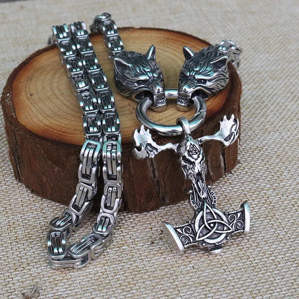 Men stainless steel necklace viking wolf head with Odin by Helena Rosova necklace pendan norse talisman ethnic jewelry