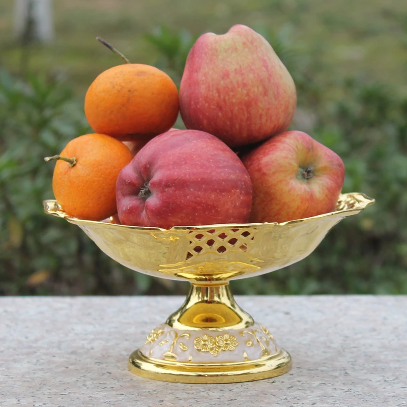 Free shipping elegant hollow golden plated dried fruit plate snack tray