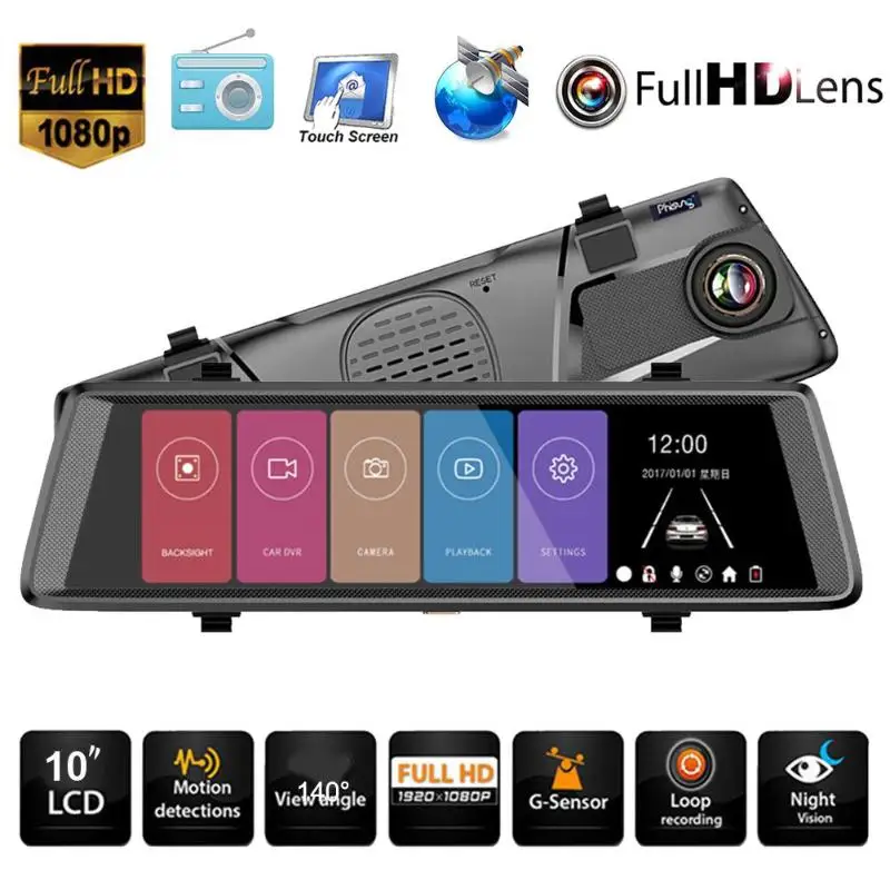 

Phisung F900 10inch 1080P HD Car Rearview Mirror DVR Camera G-sensor Dash Cam Dual Lens Car DVR Vhicle Without Rear View Camera