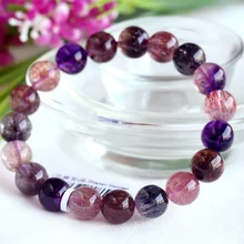 Высокое качество Натуральная разноцветный микс супер семь 7 отделка стрейч браслет Круглый Большой бусины Мелодия камня 10 мм