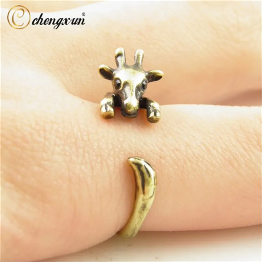 

CHENGXUN New Fashion Jewelry Giraffe Ring Animal Wrap Ring Adjustable Silver for Women Biker Rings Vintage