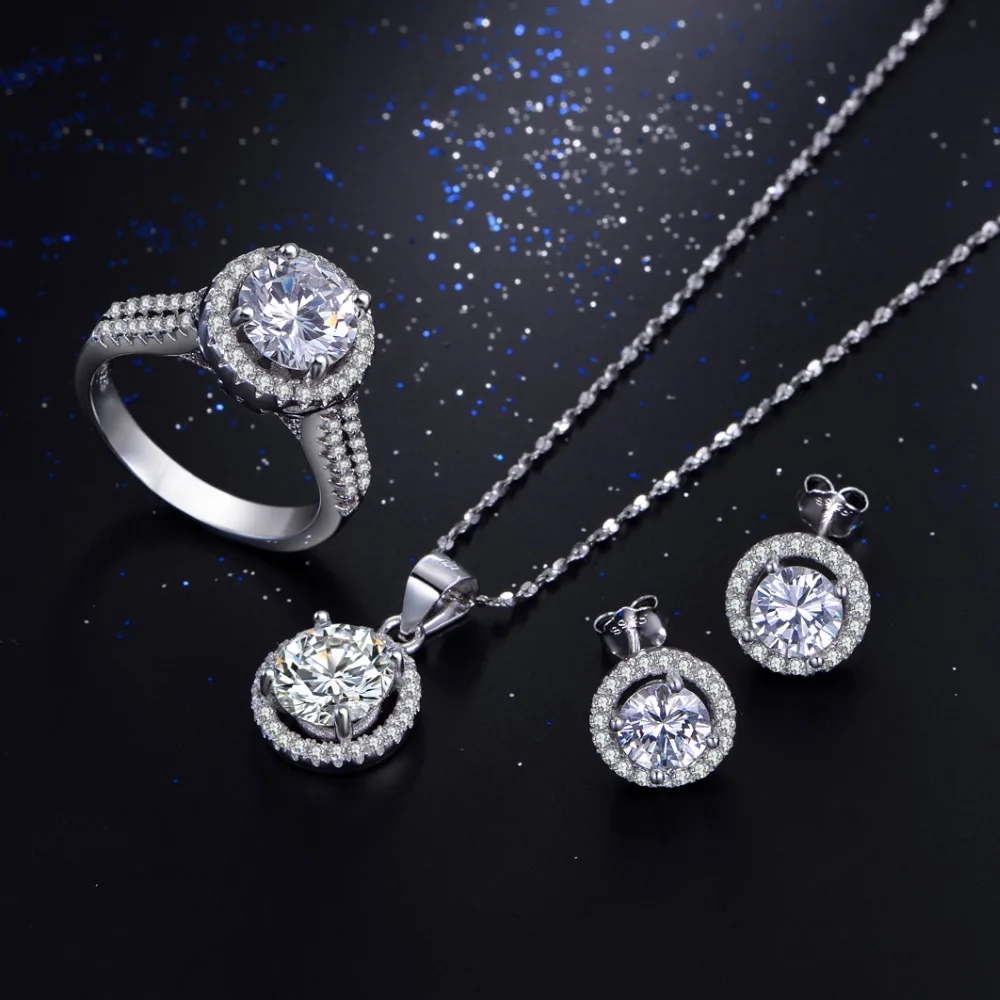 

95% off Wedding Jewelry Sets for Brides 925 Sterling Silver AAAAA Level CZ Stud Earrings Ring Necklace Bridal Jewelry Set