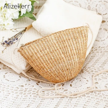 

Straw Bag Handbags Women Summer Handmade Woven Mini Shell Straw Messenger Bag Ladies Holiday Travel Beach Bag Cross Body Bag