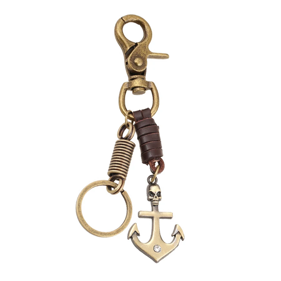 Creative handmade car leather keychains alloy retro punk Anchors key
