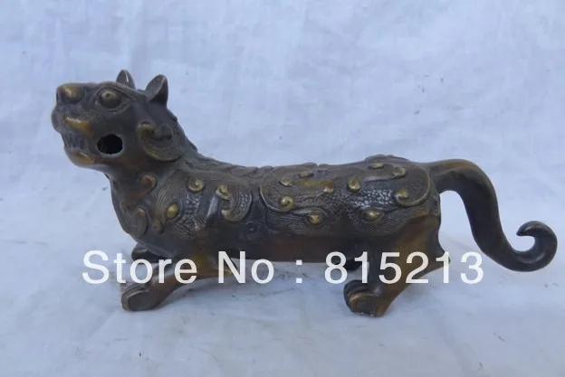 Ван 000193 " Китайские Бронзовые Животные Скульптура Единорог Кошка Голова Тигра Статуя Box Курильница