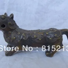 Ван 000193 " Китайские Бронзовые Животные Скульптура Единорог Кошка Голова Тигра Статуя Box Курильница