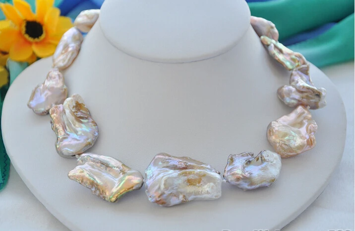 

shipping>>>>z5457 HUGE 40mm lavender baroque keshi Reborn necklace