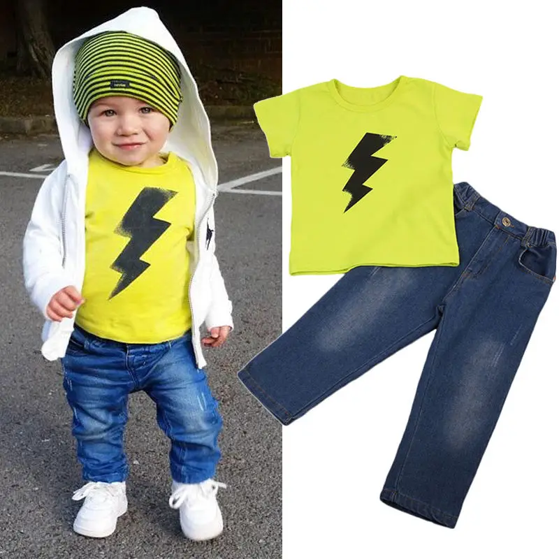 2017 New Fahsion Baby Sets 2Pcs Toddler Boy Kids Clothes Set Lightning