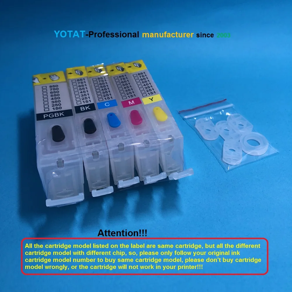 

YOTAT 5pcs Refillable ink Cartridge PGI-750 CLI-751 For Canon PIXMA IP7270 MG6370 MG5470 MX727 MX927 MG7170 MG5570 MG6470 MG7570