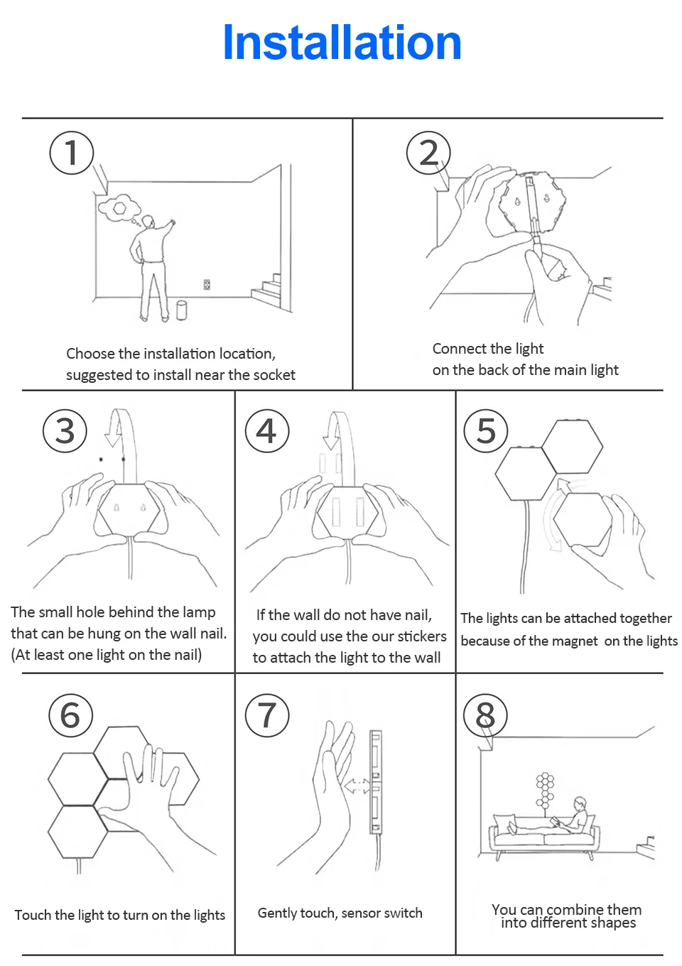 DIY настенный светильник, украшение дома, сенсорный датчик, креативные лампы, магнитное освещение в помещении, спальня, светодиодный светильник, Lampara, Квантовый светильник