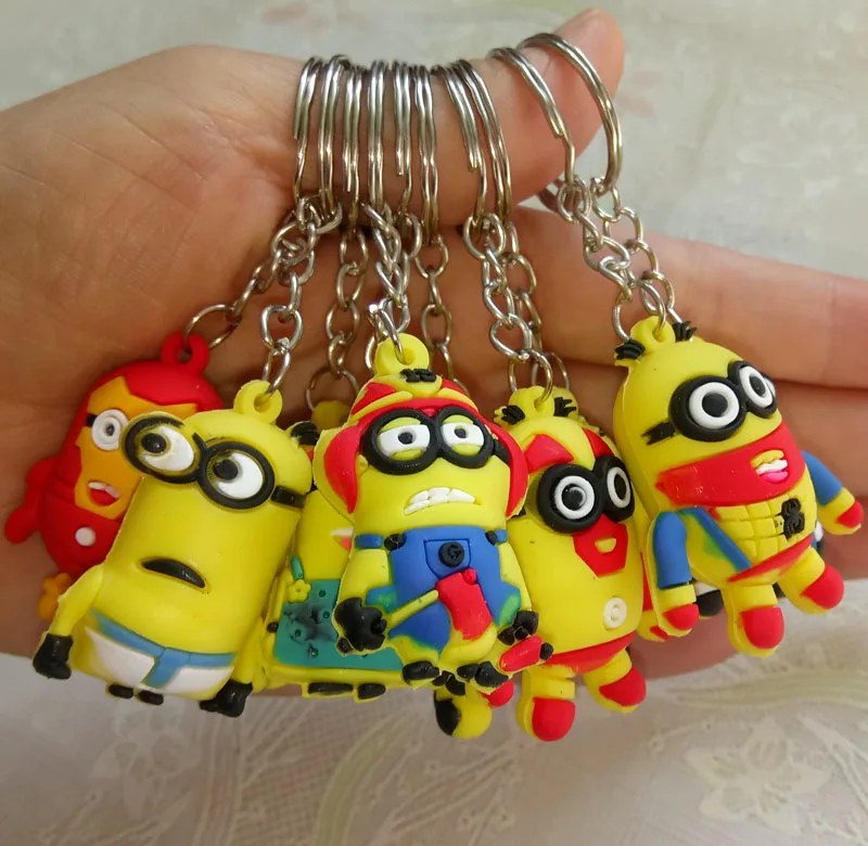 

32pcs/set Cute Silicone Cartoon Minions Keychain Keyring Bag Kawaii Pendant Key Ring Chain