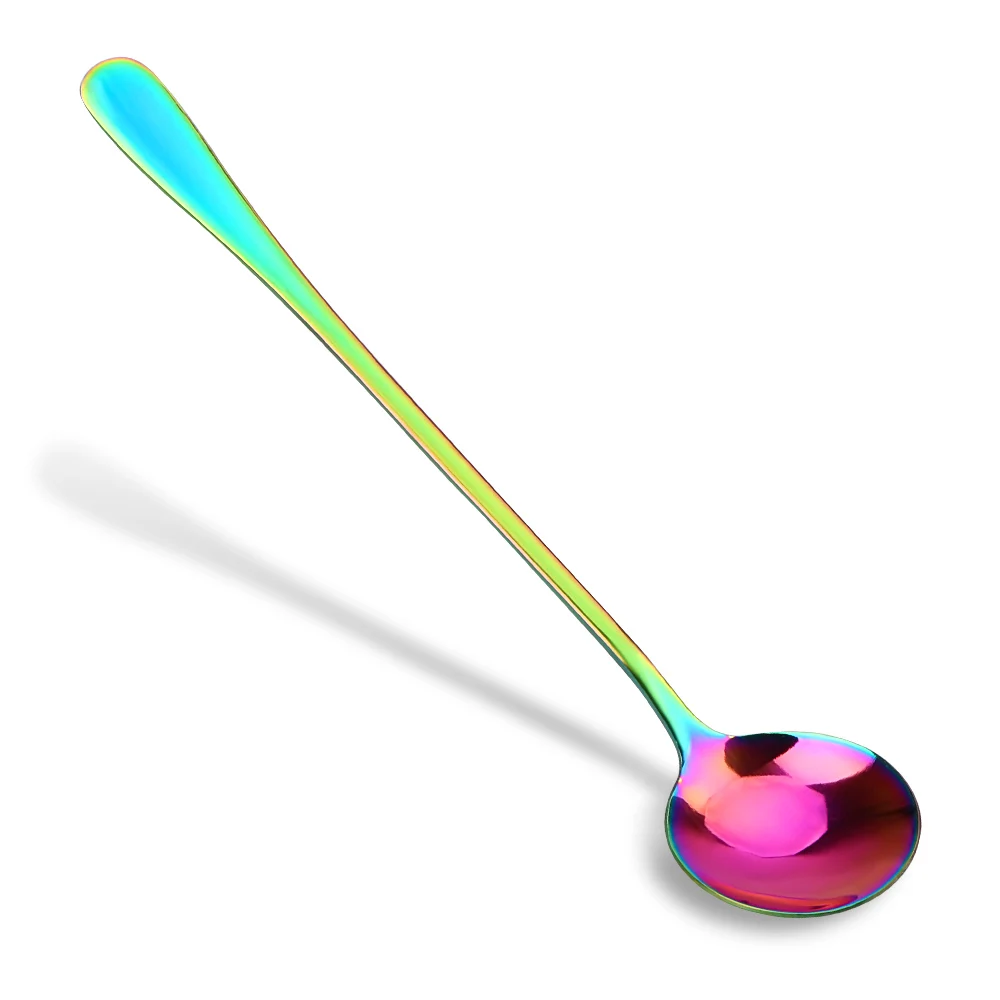 Hilife круглый Форма ложки с длинной ручкой ложка Нержавеющая сталь 18,5 см мороженое чайная, кофейная ложка посуда ложка дома Кухня аксессуары - Цвет: colorful