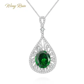 

Wong Rain Vintage 925 Sterling Silver Emerald Gemstone White Gold Pendant Necklace Party Cocktail Jewelry Women Gifts Wholesale