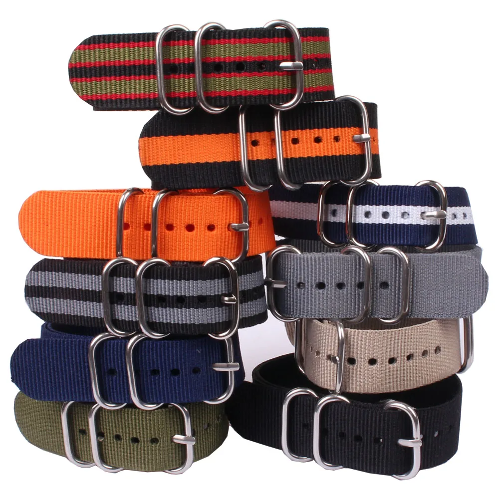 

Solid Black Navy Cambo Stripe Ring Buckle 20mm Watchband Man Women Fiber Woven Nylon Watch Straps Wristwatch Bands 20 mm watches