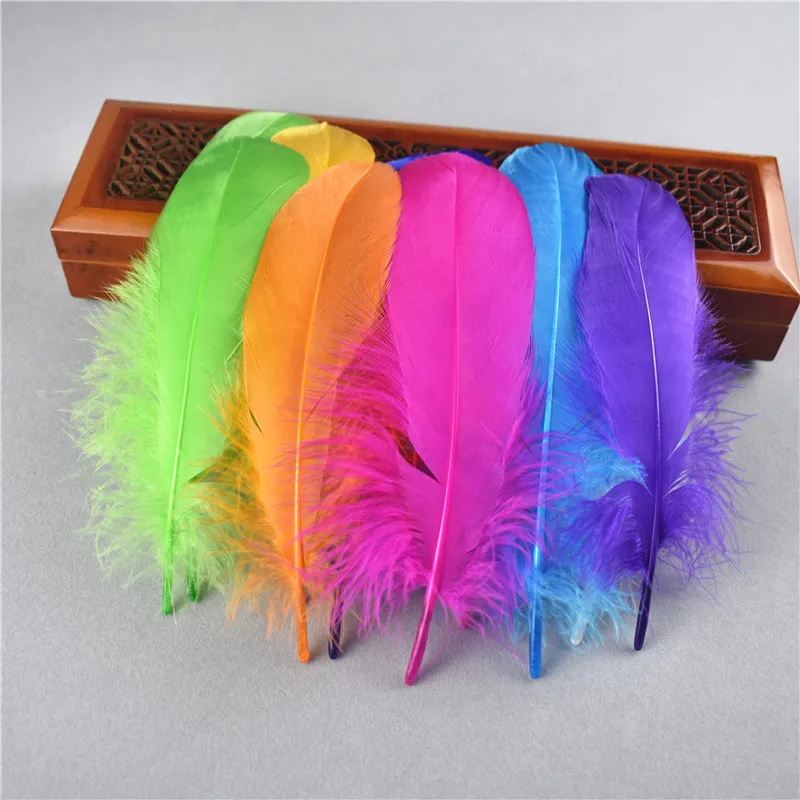 Смешанных цветов, 100 шт/партия, качественные натуральные гусиные перья, украшения для свадебного украшения, перья для рукоделия - Цвет: Color mixing