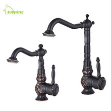 Антикварные Кухонные смесители матовый черный смеситель для раковины Поворотный резной кран для ванной комнаты с одной ручкой смеситель для раковины Горячая Холодная бортика