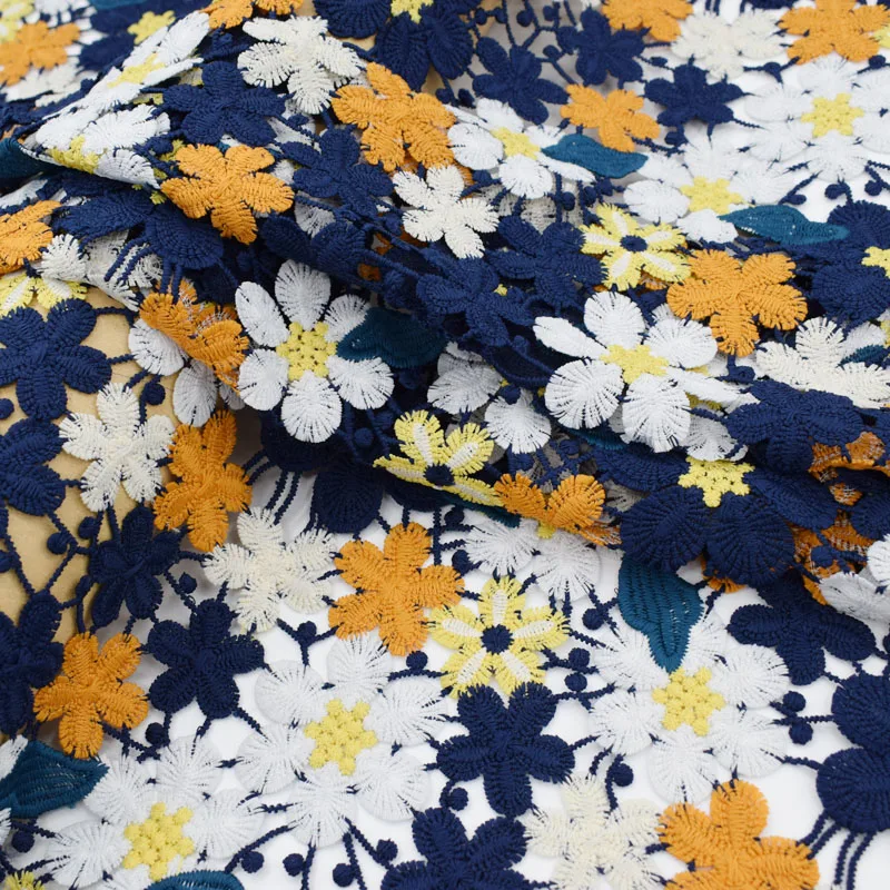 Colours Daisy embroidered water-soluble lace fabric for dress bazin riche getzner telas por metro tissu tissus au metre tela DIY