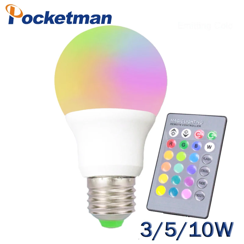 

RGB Led Lamp E27 10W 5W 3W 220V E27 LED RGB Light Bulb Lampada LED RGB Light E27 LED Lights Changeable IR Remote Controller