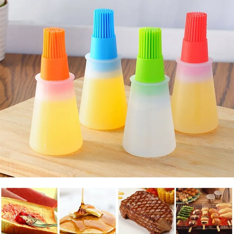 

Hifuar Portable Silicone Oil Bottle With Brush Baking Basting Brush Pastry Oil Honey Brush Kitchen Baking Oil Tool BBQ Gadgets