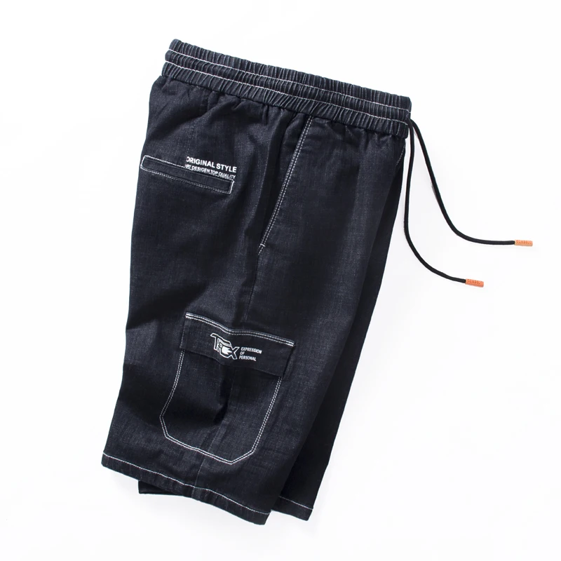 Мужские джинсовые шорты лето стиль боковой карман на завязках Талия Slim Fit Короткие джинсы Мужская брендовая одежда черный плюс размер 46