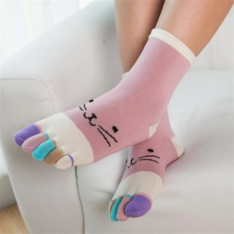 

Girls Women Colorful Toe socks Cute Funny Cartoon Cat Socks Pure Cotton Warm Soft Breathable Sox for School Girl Spring Winter