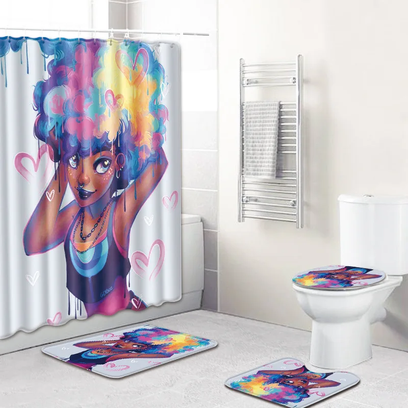 Американский стиль африканские сексуальные кудри женщина шаблон водонепроницаемый Душ занавеска ванная комната с крюком Противоскользящий коврик комплект коврик для туалета