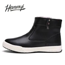 Hemmyi keep warm waterproofing PU men boots winter new zipper round toe ankle boots for male black brown blue shoes