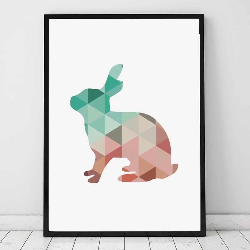 Cartoon Geometric Rabbit Canvas Art Print Poster Wall Pictures for Home Decoration Frame not include | Дом и сад