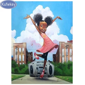 

5D Full Square/Round Diamond painting African dancing Little girl mosaic Diamond Embroidery rhinestones Portrait diamond picture