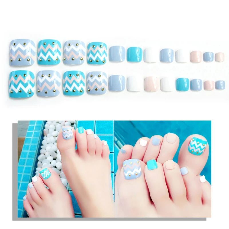 

24Pcs False Toe Nail Sticker Full Nail Tips Lady Girl Art Decal Nails Tool Toenail For Summer Holiday Gift