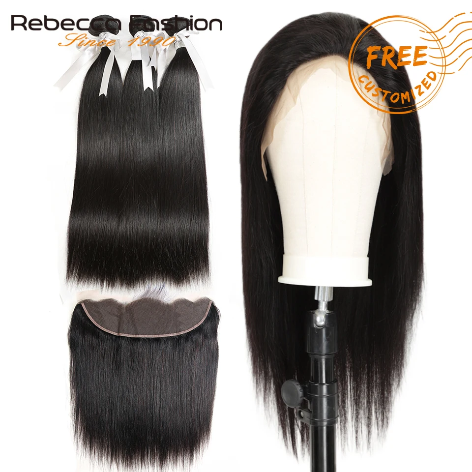 Rebecca pelo lacio brasileño Frontal de encaje de cierre con paquetes Remy cabello humano con Frontal de encaje de 3 paquetes con Frontal