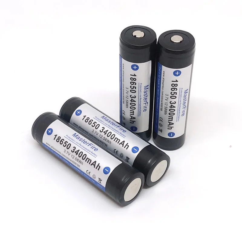 

4pcs/lot New Original Protected MasterFire 18650 3.7V 3400mAh Rechargeable Battery Lithium Batteries with PCB Made in Japan