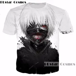 Plstar Космос аниме Токийский Гуль футболка белые волосы kaneki Принт футболки Для мужчин Для женщин Лето Harajuku футболки Hipster 3D футболка