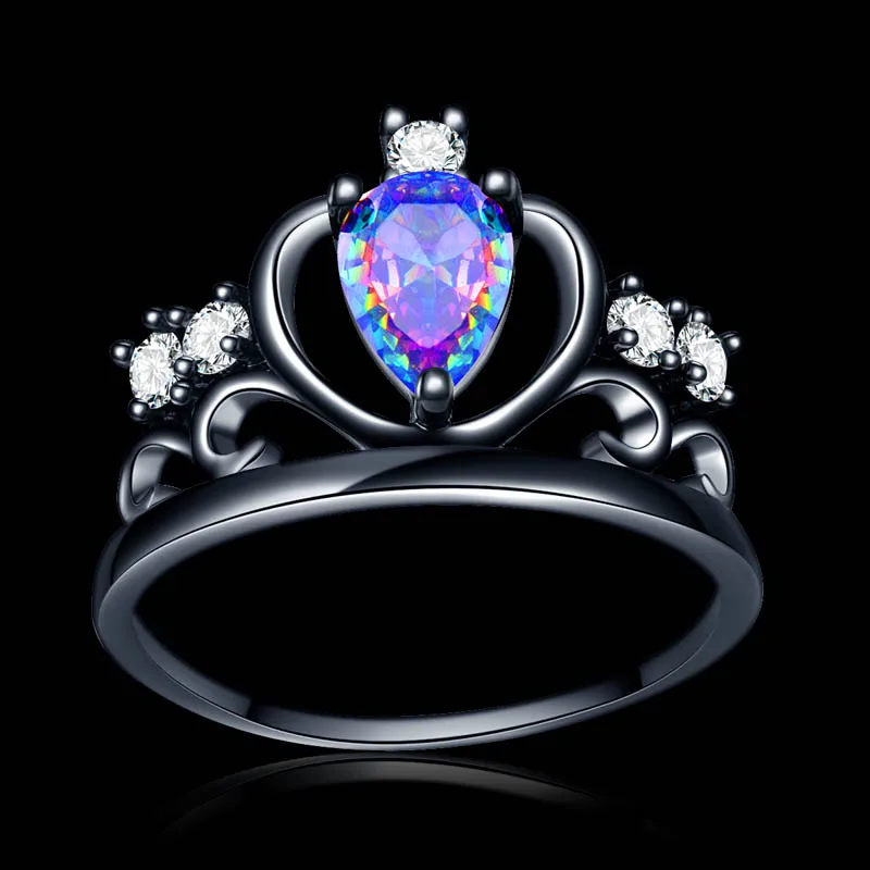 

Customized multi AAA zircon stone Princess Queen black Crown Ring engagement alliance women girls DR1731
